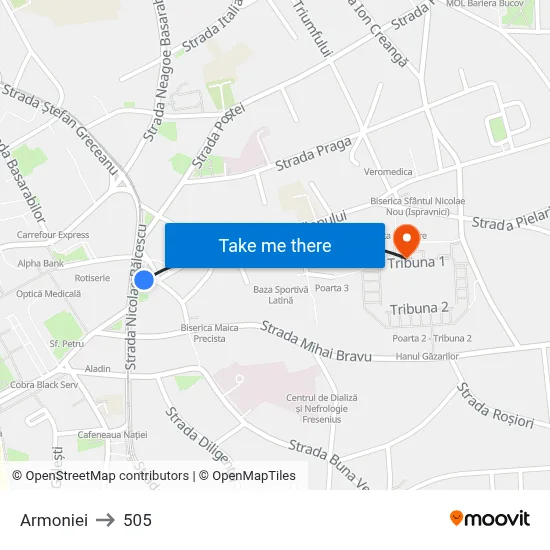 Armoniei to 505 map