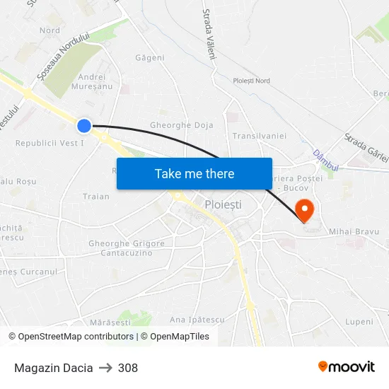 Magazin Dacia to 308 map