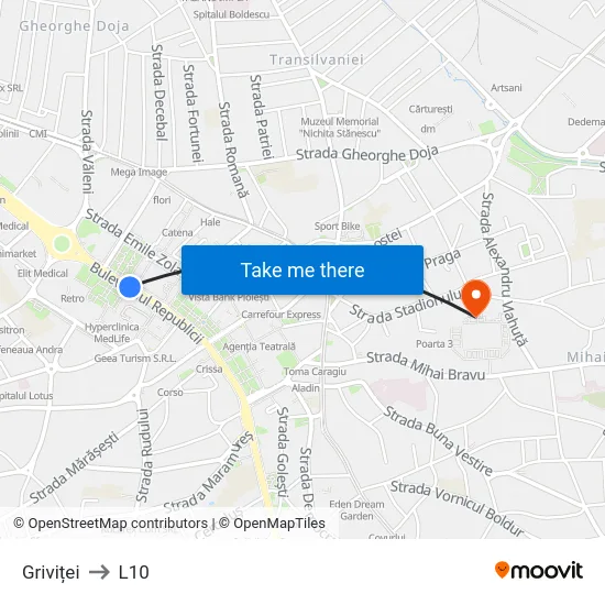 Griviței to L10 map