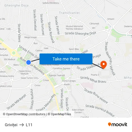 Griviței to L11 map