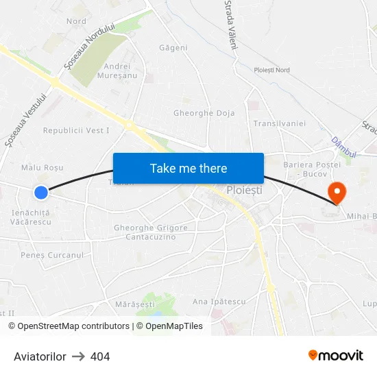 Aviatorilor to 404 map