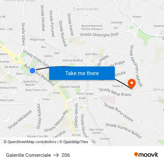Galeriile Comerciale to 206 map