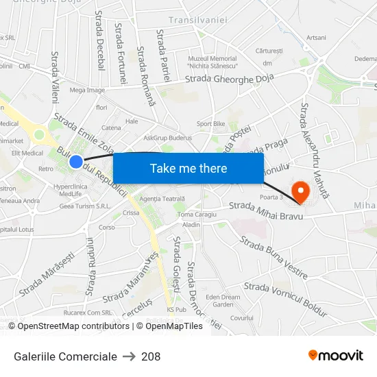 Galeriile Comerciale to 208 map