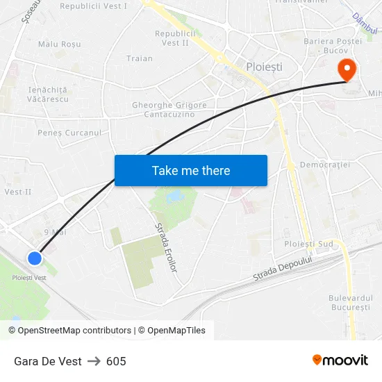 Gara De Vest to 605 map