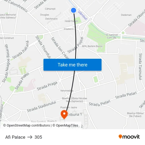 Afi Palace to 305 map