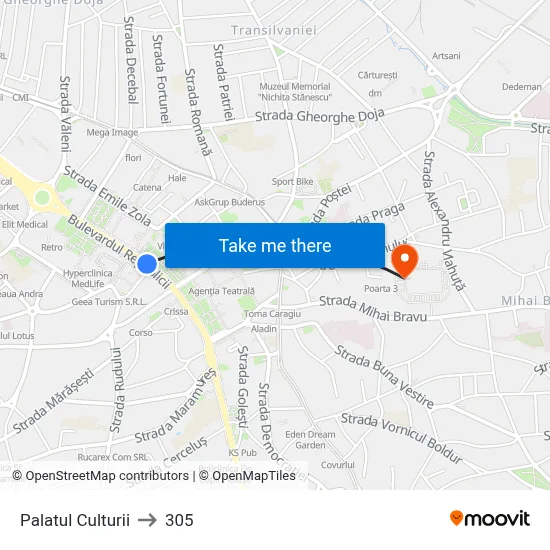 Palatul Culturii to 305 map
