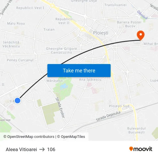 Aleea Vitioarei to 106 map