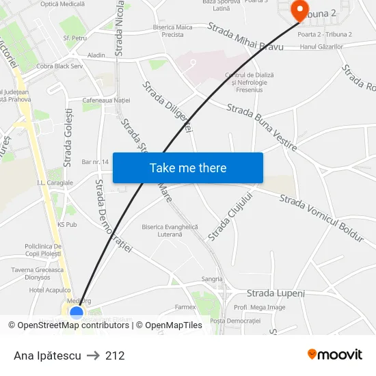 Ana Ipătescu to 212 map