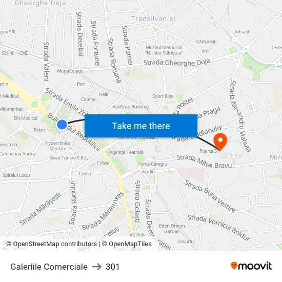 Galeriile Comerciale to 301 map