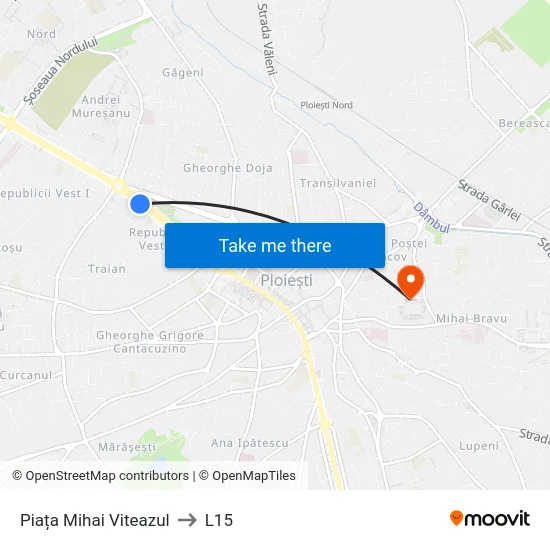 Piața Mihai Viteazul to L15 map