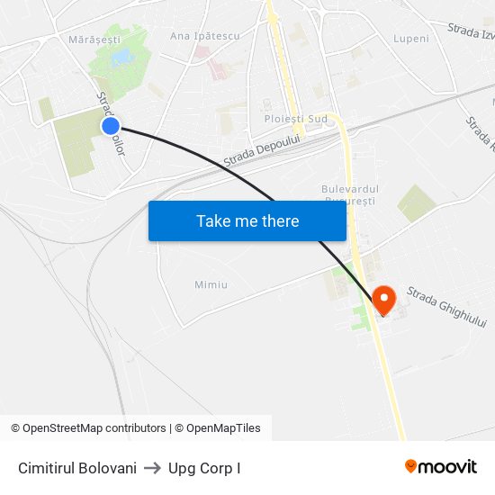 Cimitirul Bolovani to Upg Corp I map