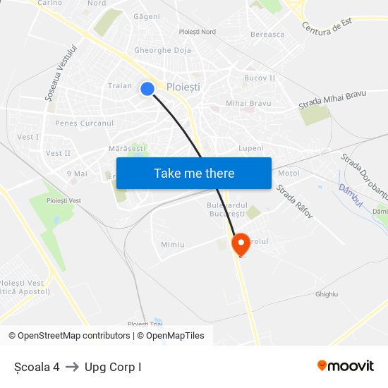 Școala 4 to Upg Corp I map