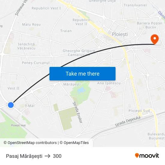 Pasaj Mărășești to 300 map