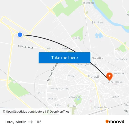 Leroy Merlin to 105 map