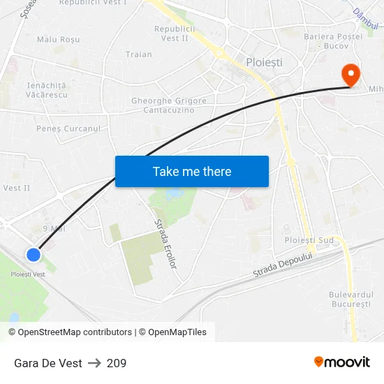 Gara De Vest to 209 map