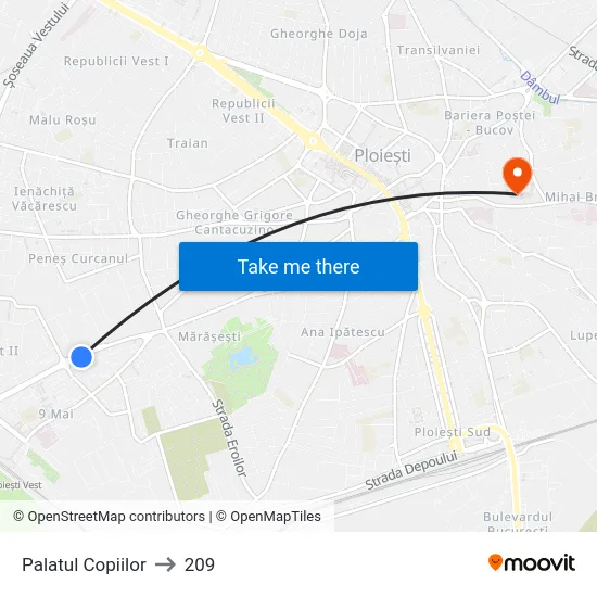 Palatul Copiilor to 209 map