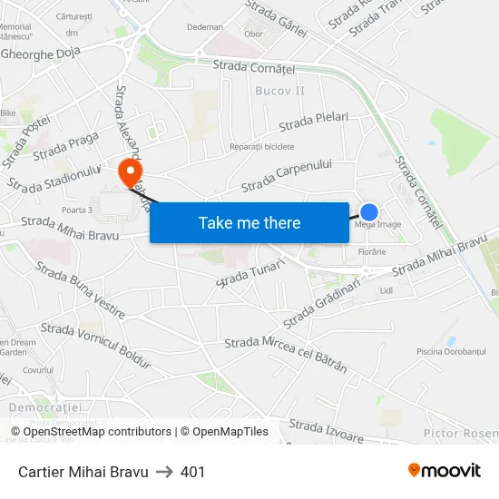 Cartier Mihai Bravu to 401 map