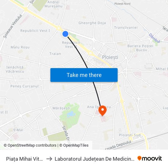 Piața Mihai Viteazul to Laboratorul Județean De Medicină Legală map