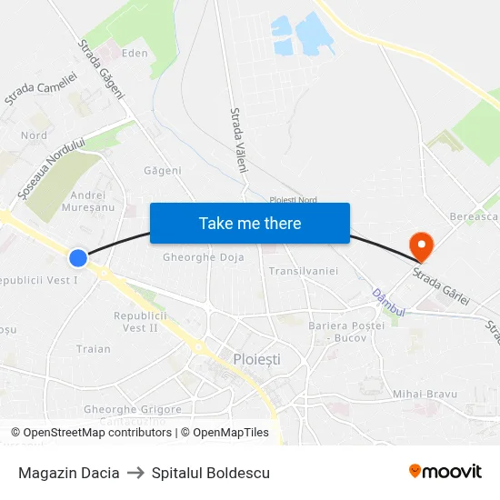 Magazin Dacia to Spitalul Boldescu map