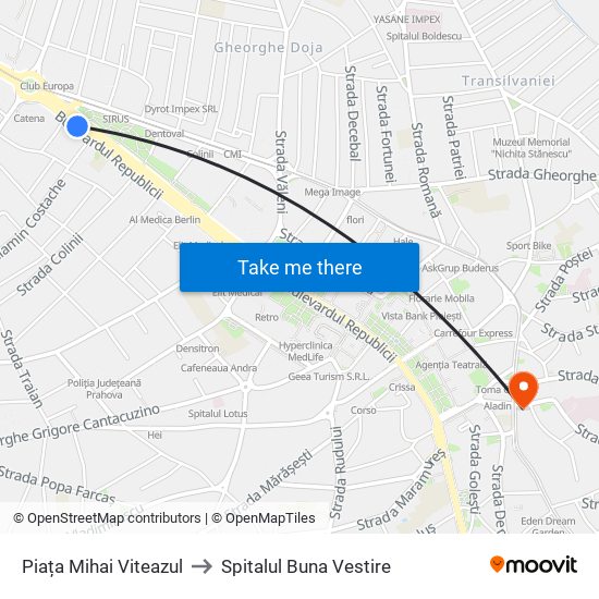 Piața Mihai Viteazul to Spitalul Buna Vestire map