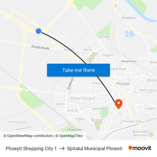 Ploiești Shopping City 1 to Spitalul Municipal Ploiesti map