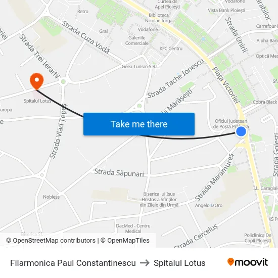 Filarmonica Paul Constantinescu to Spitalul Lotus map