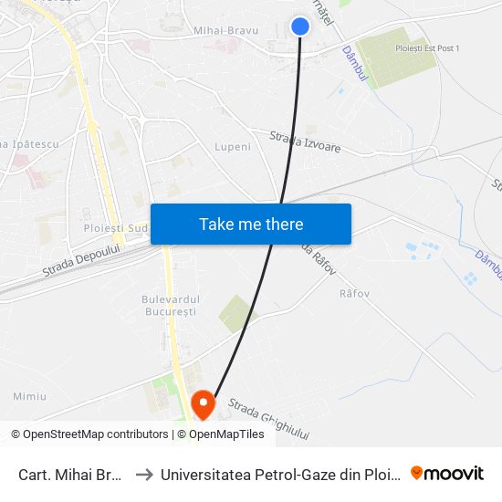 Cart. Mihai Bravu to Universitatea  Petrol-Gaze  din Ploiești map