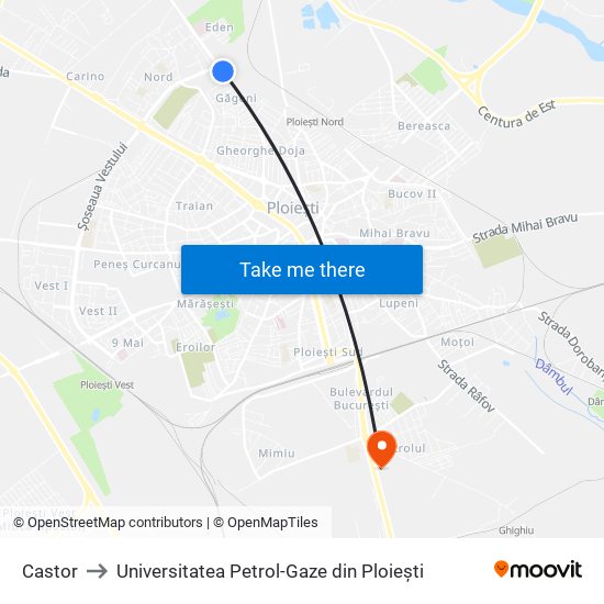 Castor to Universitatea  Petrol-Gaze  din Ploiești map