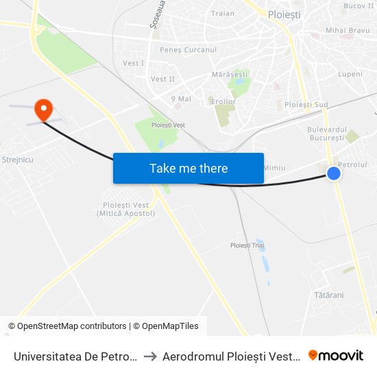 Universitatea De Petrol Și Gaze to Aerodromul Ploiești Vest / Strejnicu map
