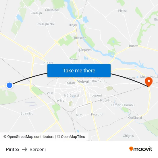 Piritex to Berceni map