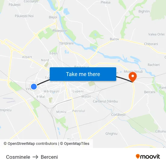 Cosminele to Berceni map