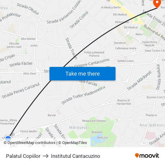 Palatul Copiilor to Institutul Cantacuzino map