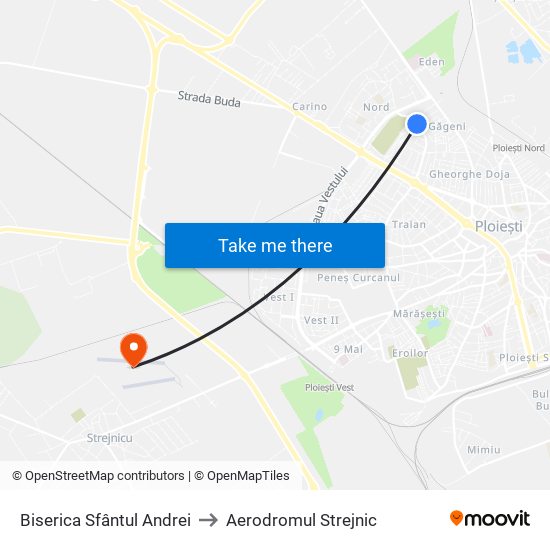 Biserica Sfântul Andrei to Aerodromul Strejnic map