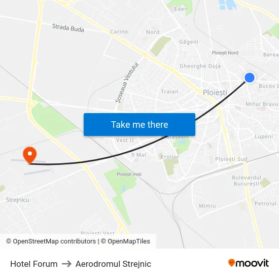 Hotel Forum to Aerodromul Strejnic map