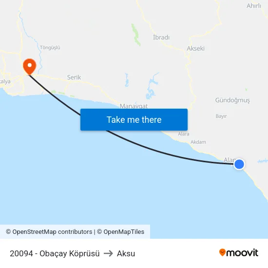 20094 - Obaçay Köprüsü to Aksu map