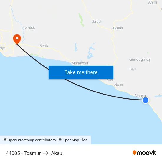 44005 - Tosmur to Aksu map