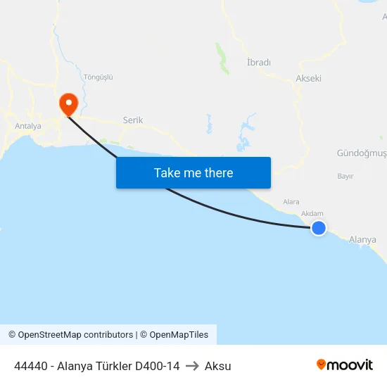 44440 - Alanya Türkler D400-14 to Aksu map