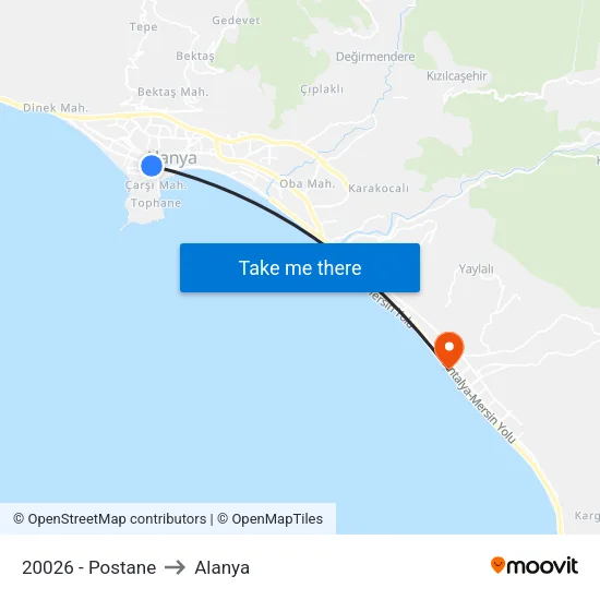20026 - Postane to Alanya map