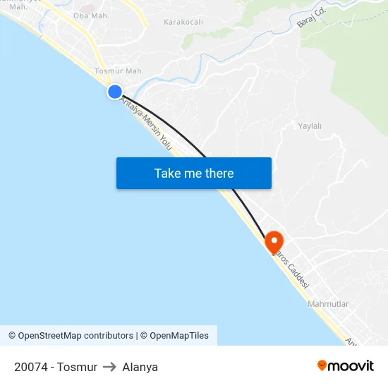 20074 - Tosmur to Alanya map