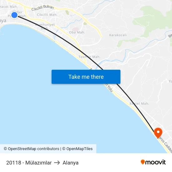 20118 - Mülazımlar to Alanya map