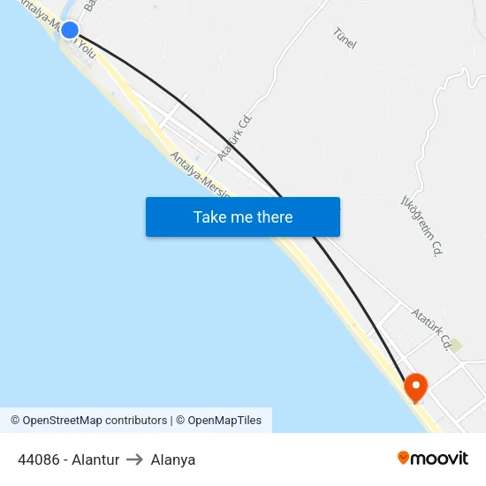 44086 - Alantur to Alanya map