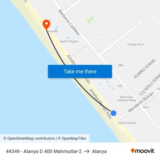 44349 - Alanya D 400 Mahmutlar-2 to Alanya map