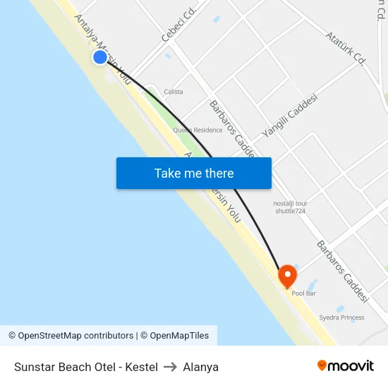 Sunstar Beach Otel - Kestel to Alanya map