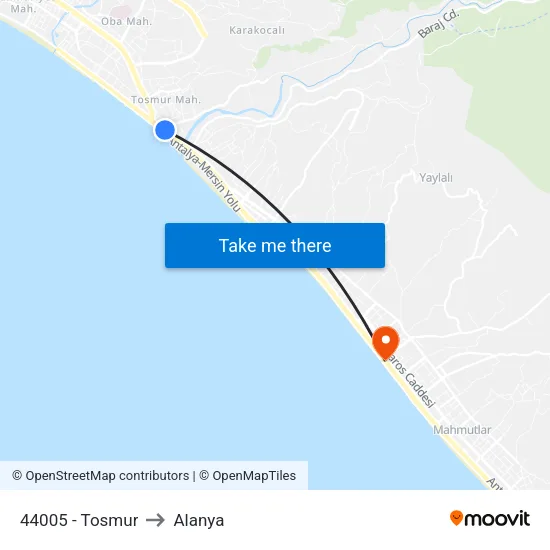 44005 - Tosmur to Alanya map