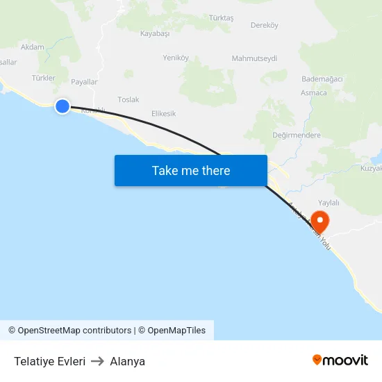 Telatiye Evleri to Alanya map