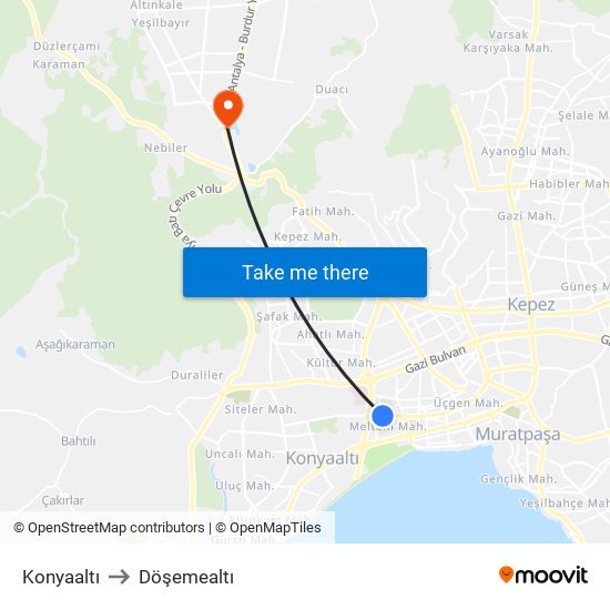 Konyaaltı to Döşemealtı map