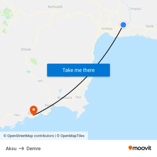 Aksu to Demre map