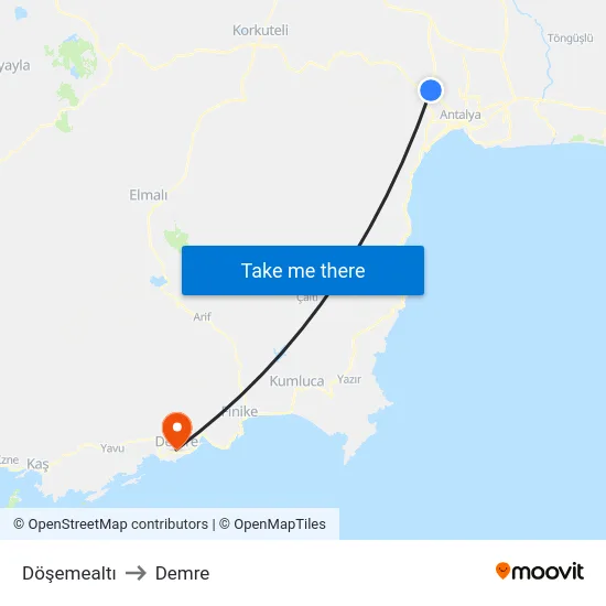 Döşemealtı to Demre map