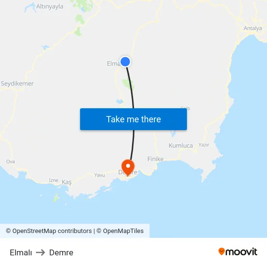 Elmalı to Demre map