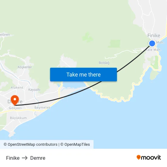 Finike to Demre map